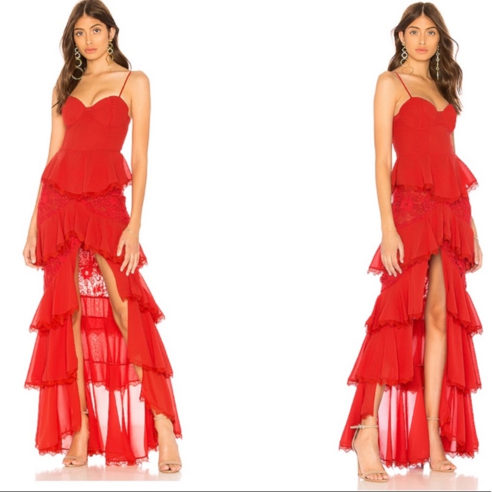 Majorelle Zelda red dress gown ruffle lace